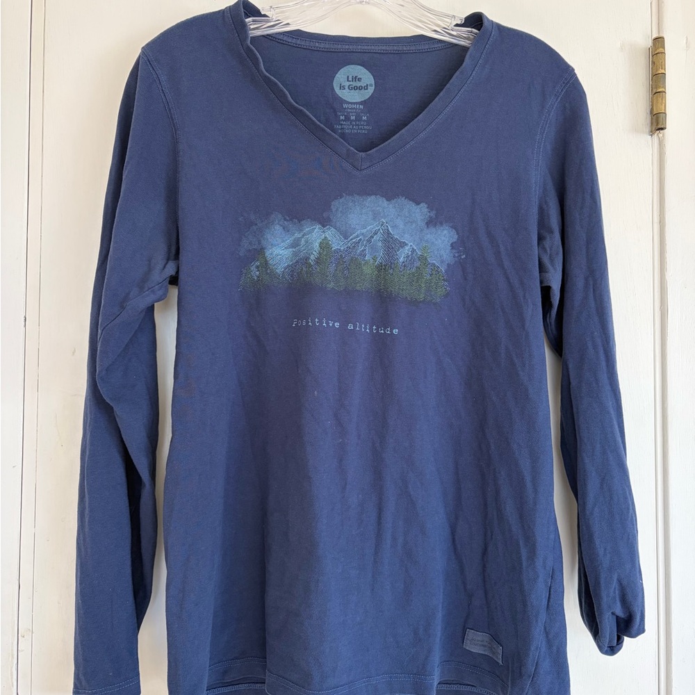 Life Is Good Navy Long Sleeve Tee with Mountain Graphic